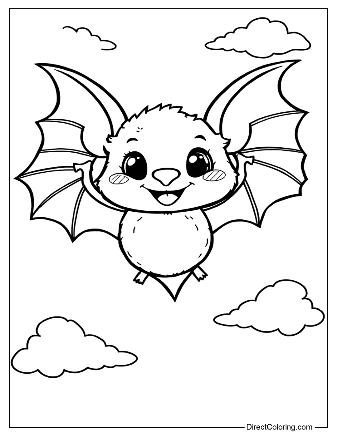 Cute Bat with Clouds Coloring Page
